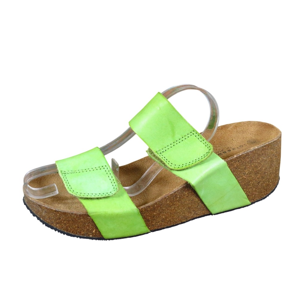 Lola Sabbia Women Wedge Platform Sandals Size 40 Lime Green Leather